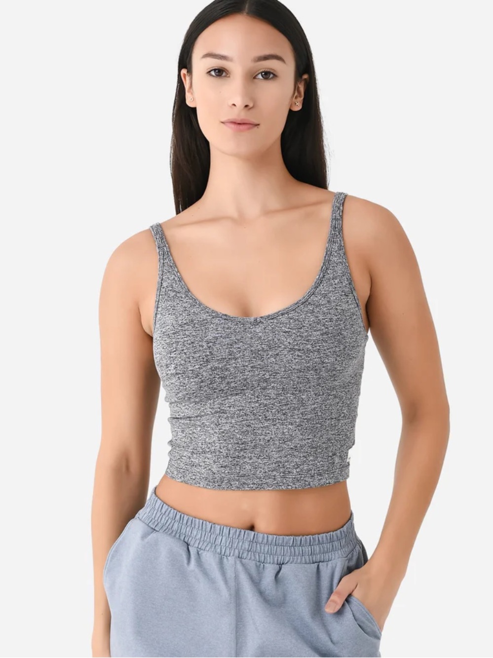 Vuori Women's Halo Performance Crop Tank in Heather Gray